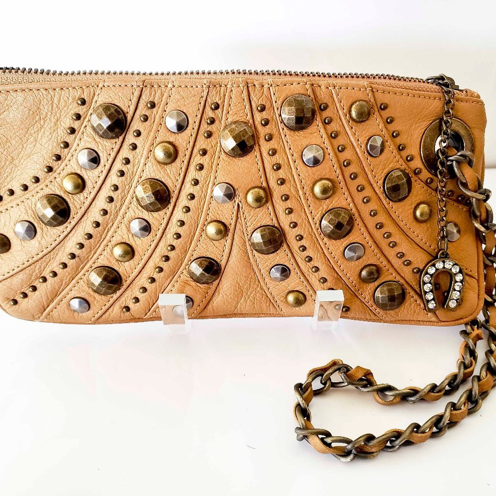 Betsey Johnson Leather Brass Studded Wristlet